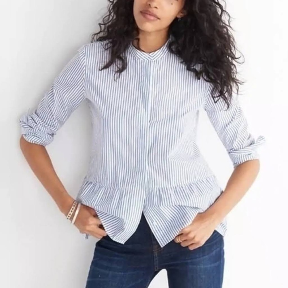 Madewell lakeside peplum shirt in stripe. Never been worn! Size L.